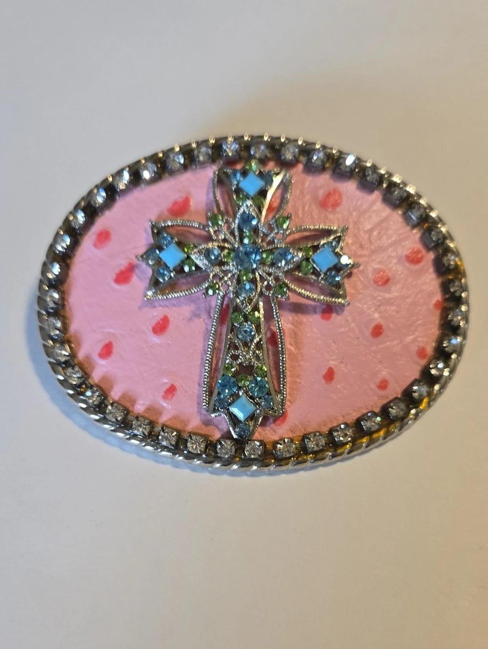 Embellished Pink & Blue Belt Buckle
